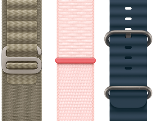 Olive Alpine Loop, Light Pink Sport Loop and Blue Ocean Band